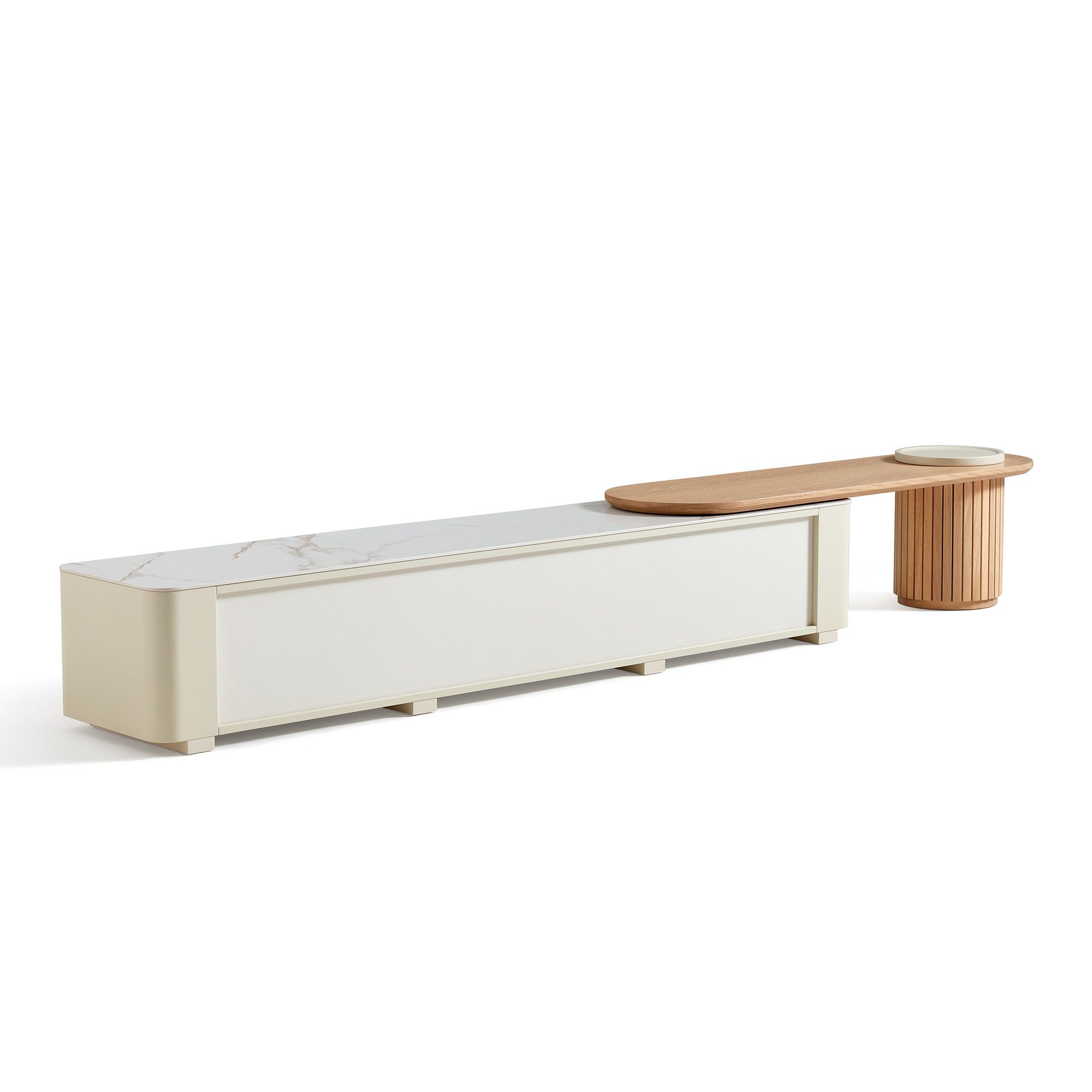 Wendell Extendable TV Console – Off-White Sintered Stone
